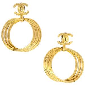 Chanel Dangle Hoop Earrings Clip-On Gold 96P 186142